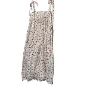 Tocoto Vintage cream floral pocket midi smocked back dress sz 14 tie shoulder
